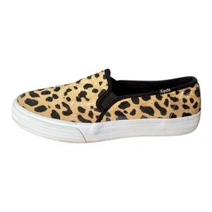 Keds Double Decker Leopard Tan, Animal Print Slip-On Shoes, Size 8